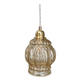 Suspension globe vintage en verre ambré bullé