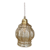 Vintage globe pendant light in bubbled amber glass