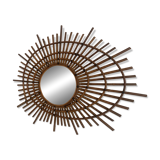 Vintage 1960s rattan sun mirror spiral - 80 x 62 cm