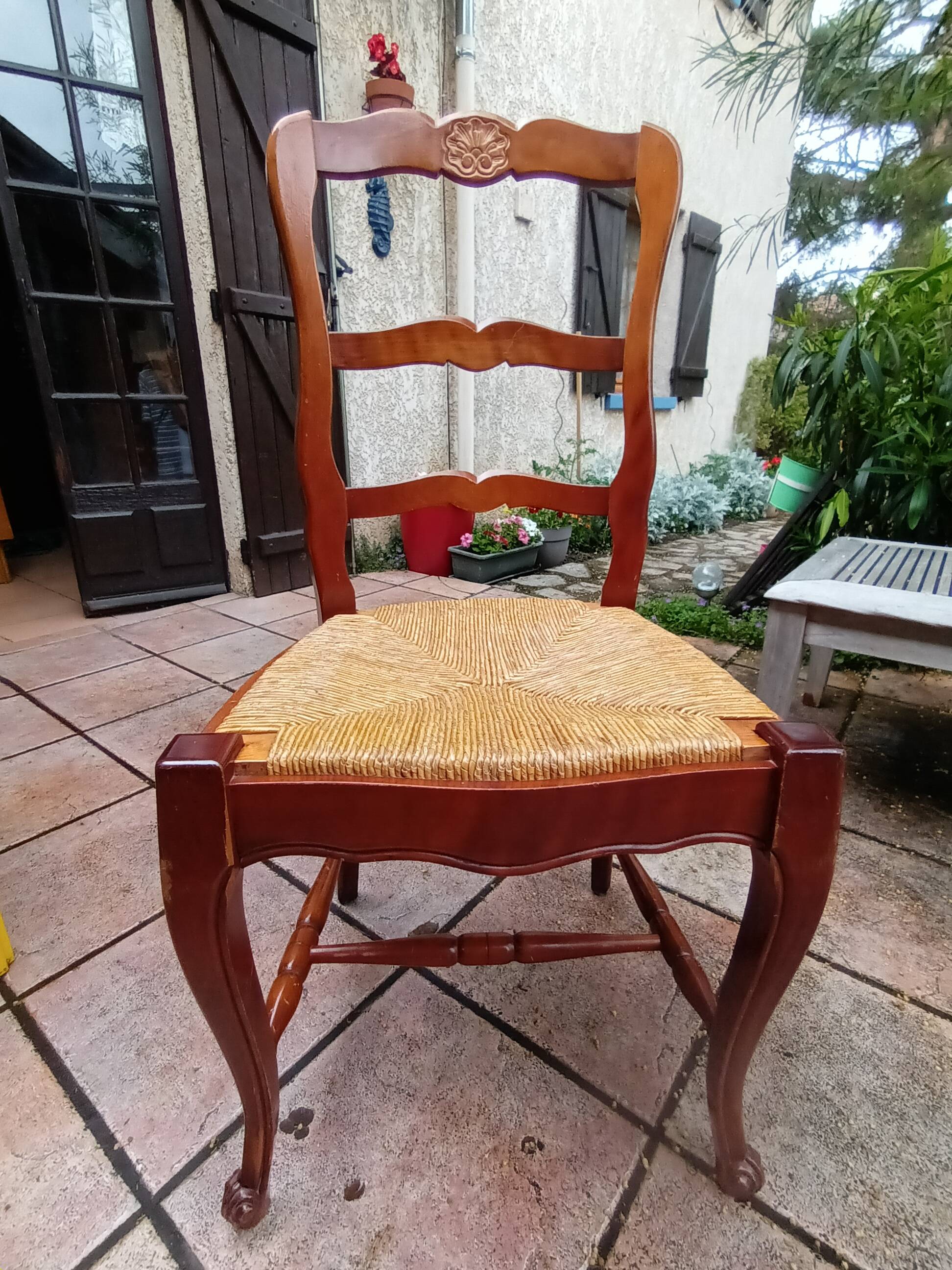 6 cherry wood chairs in Louis XV style