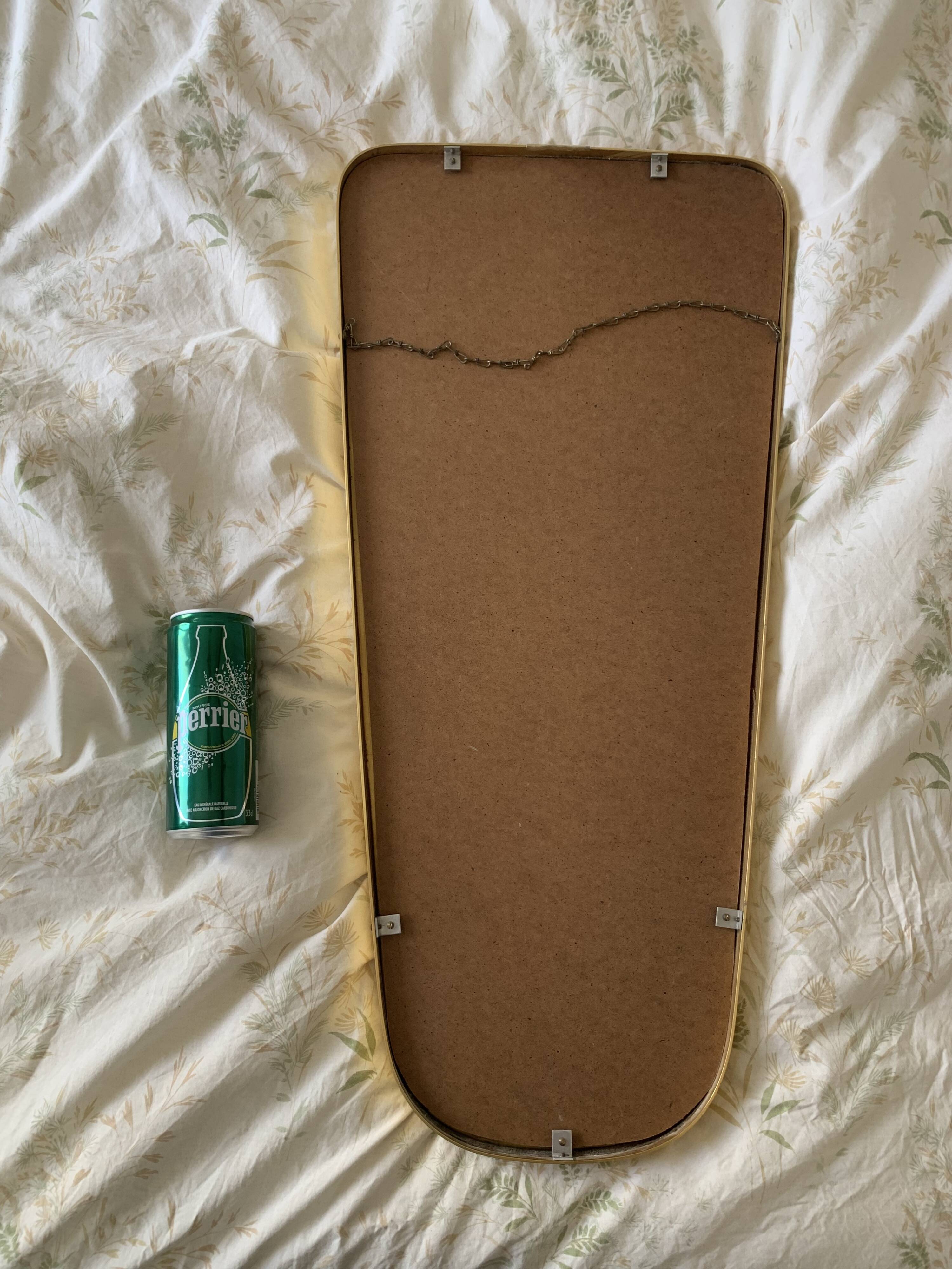 Vintage 1960s asymmetrical free-form rearview mirror, gold and red - 71 x 3