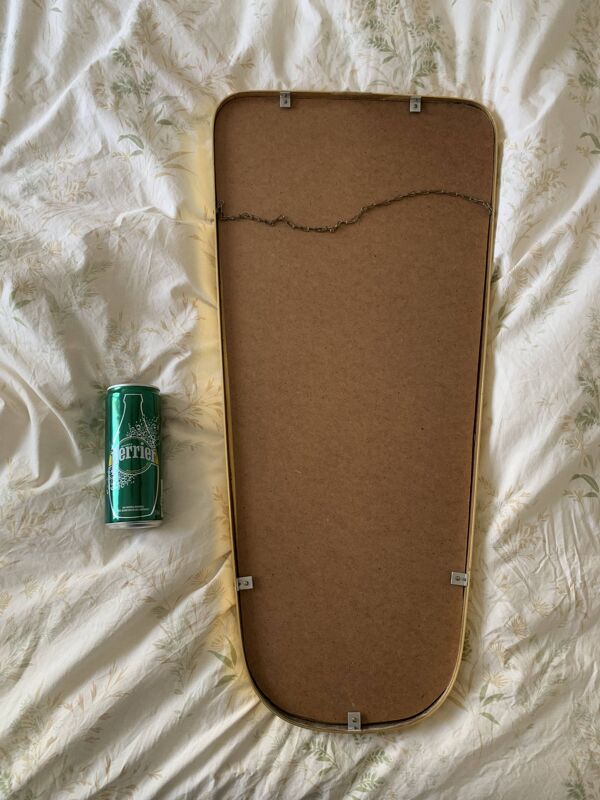 Miroir vintage 1960 rétroviseur asymétrique forme libre doré rouge - 71 x 3