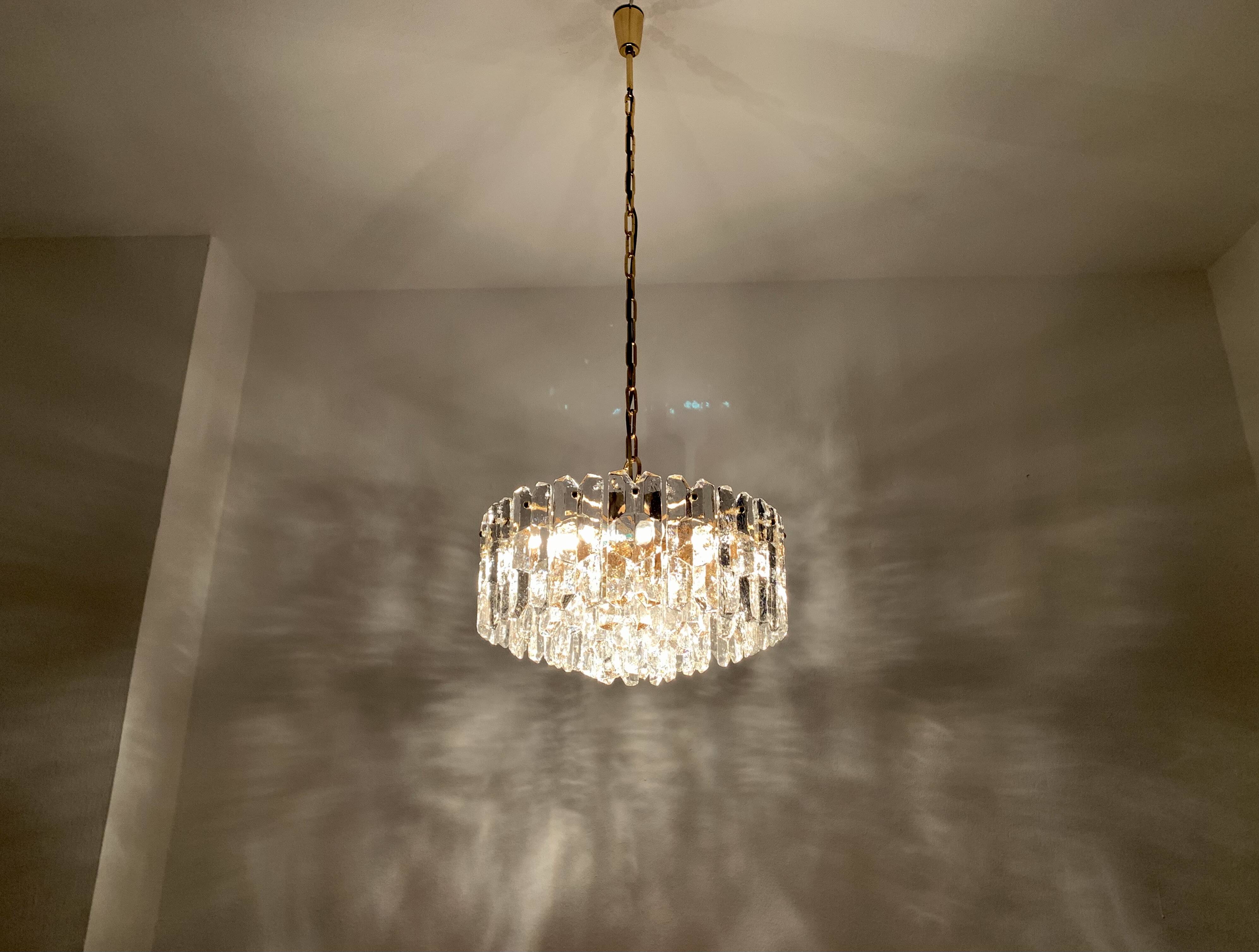 Large Austrian Palazzo Ice Glass Chandelier by J.T. Kalmar