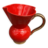 Red Pitcher Vase with Gold Accents Attributed to André Baud - Vallauris