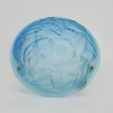 Old degue chandelier, suspension basin art deco 1 fire, in blue glass paste. signed degué