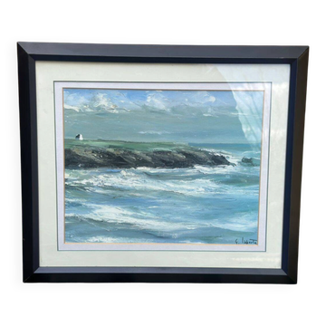 Framed oil painting on canvas of a seascape signed by Georges Laporte.