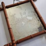 Antique mirror in turned wood imitating bamboo, 43 x 49 cm