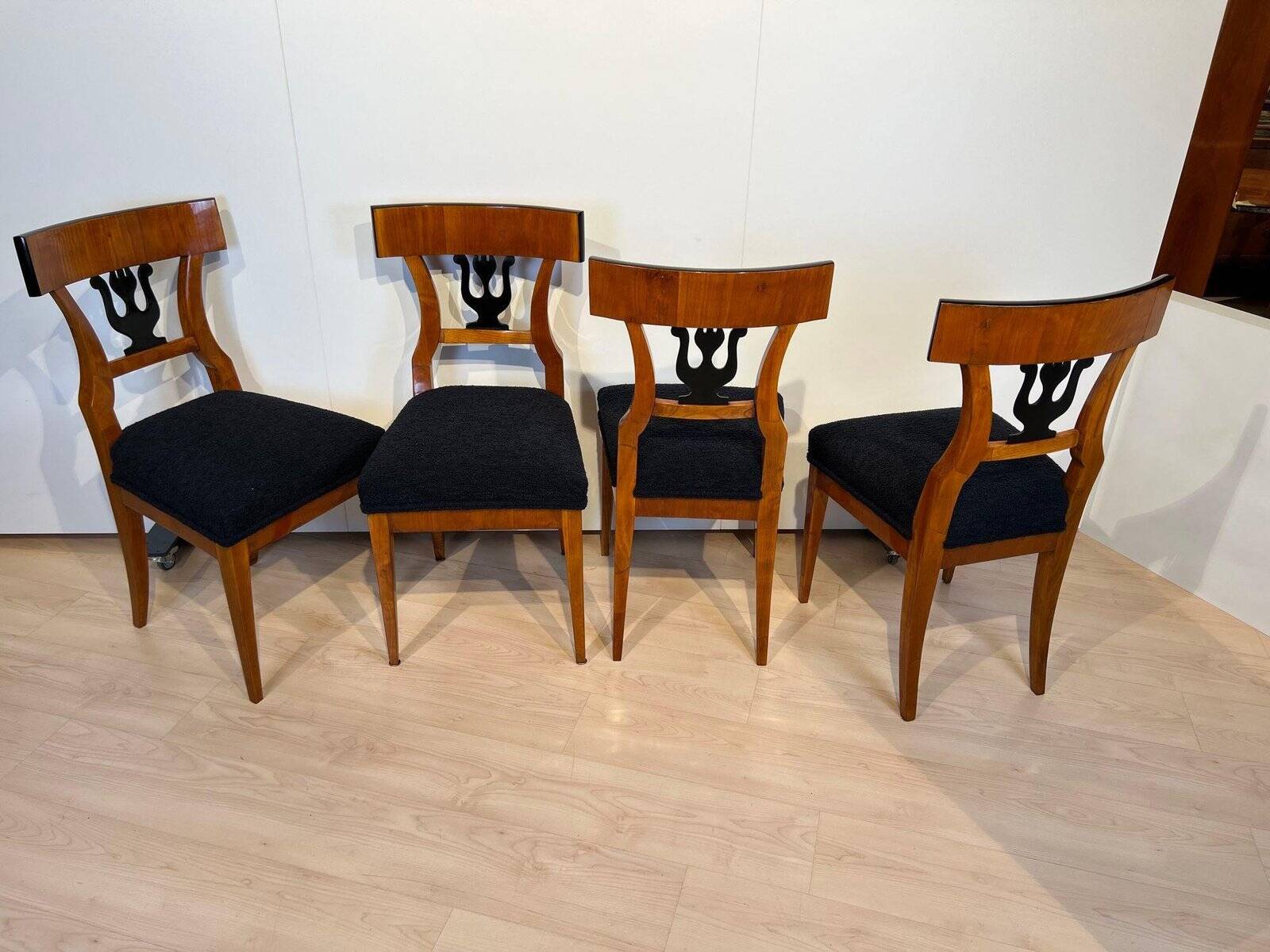 German Biedermeier Chairs in Cherry Veneer, 1830, Set of 4