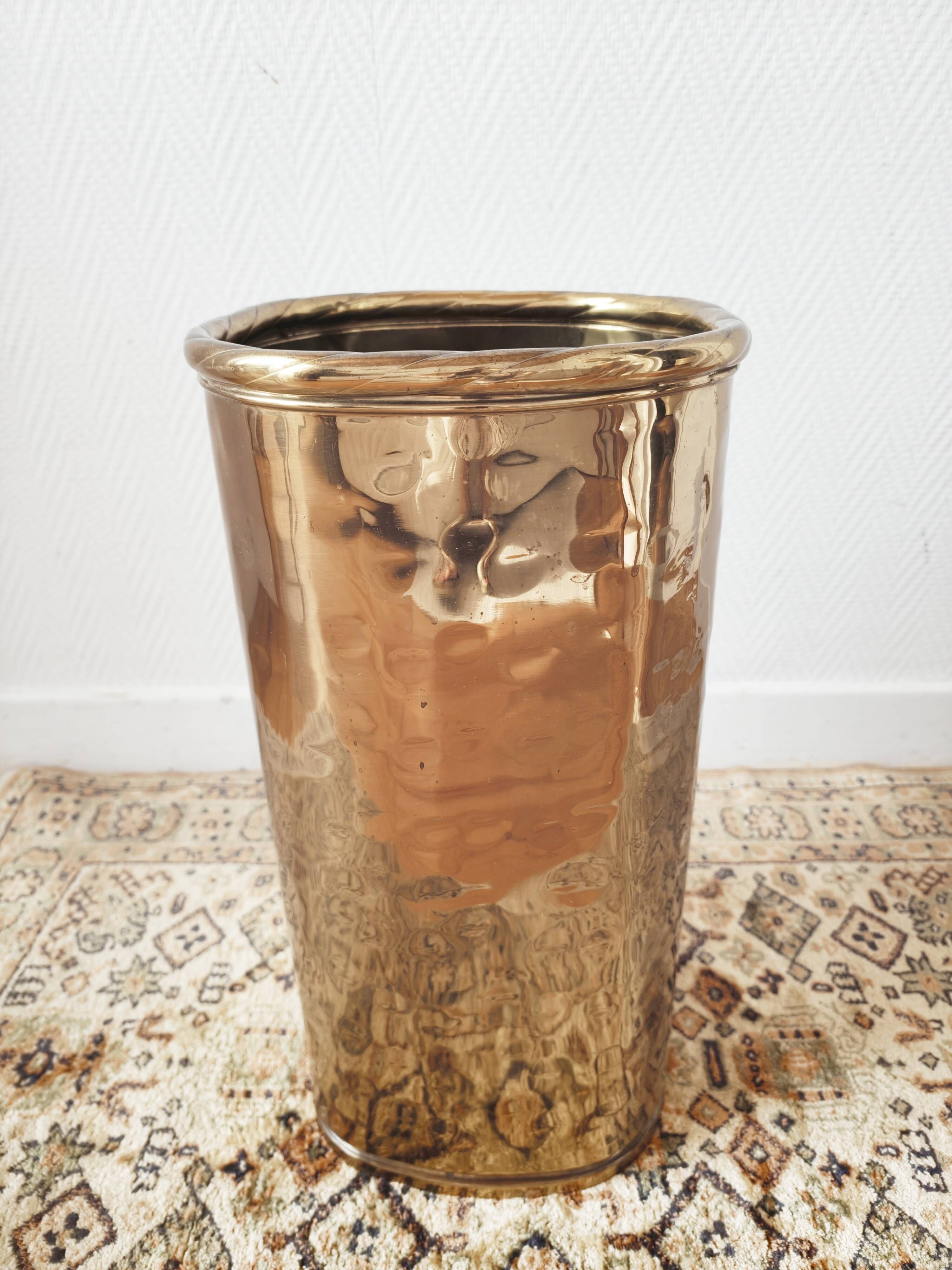 Italian brass hammered umbrella stand 1970-80