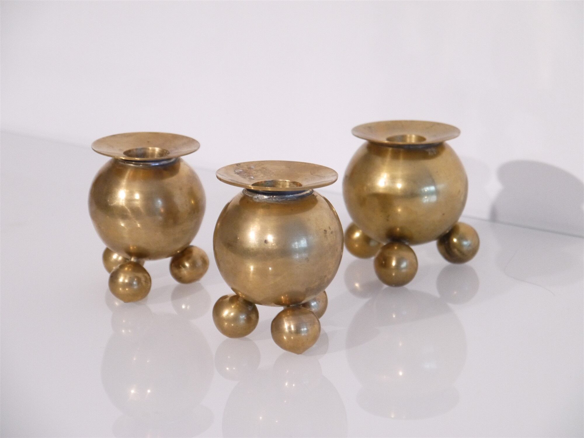 Lot de 3 bougeoirs en laiton Suède 1960