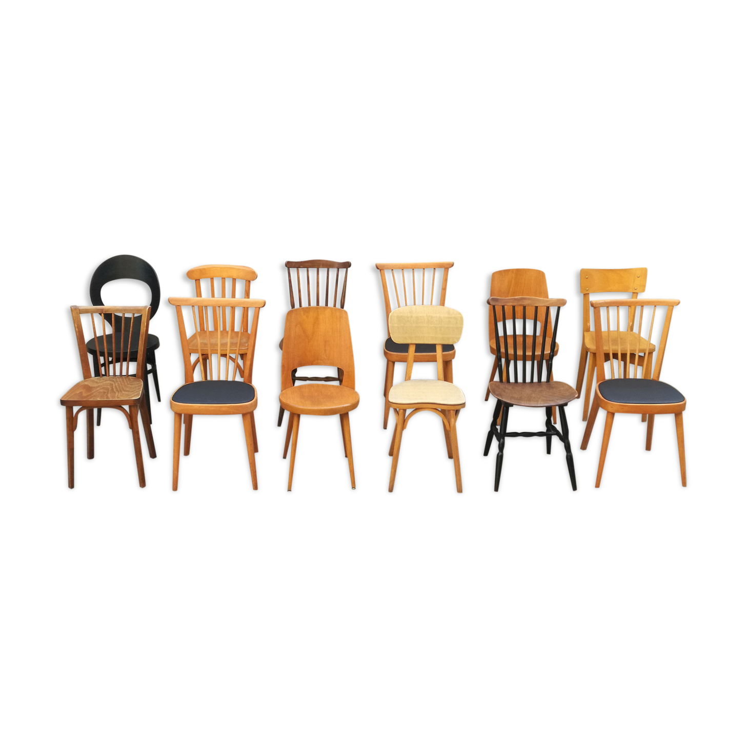Set of 12 wooden Bistro chairs
