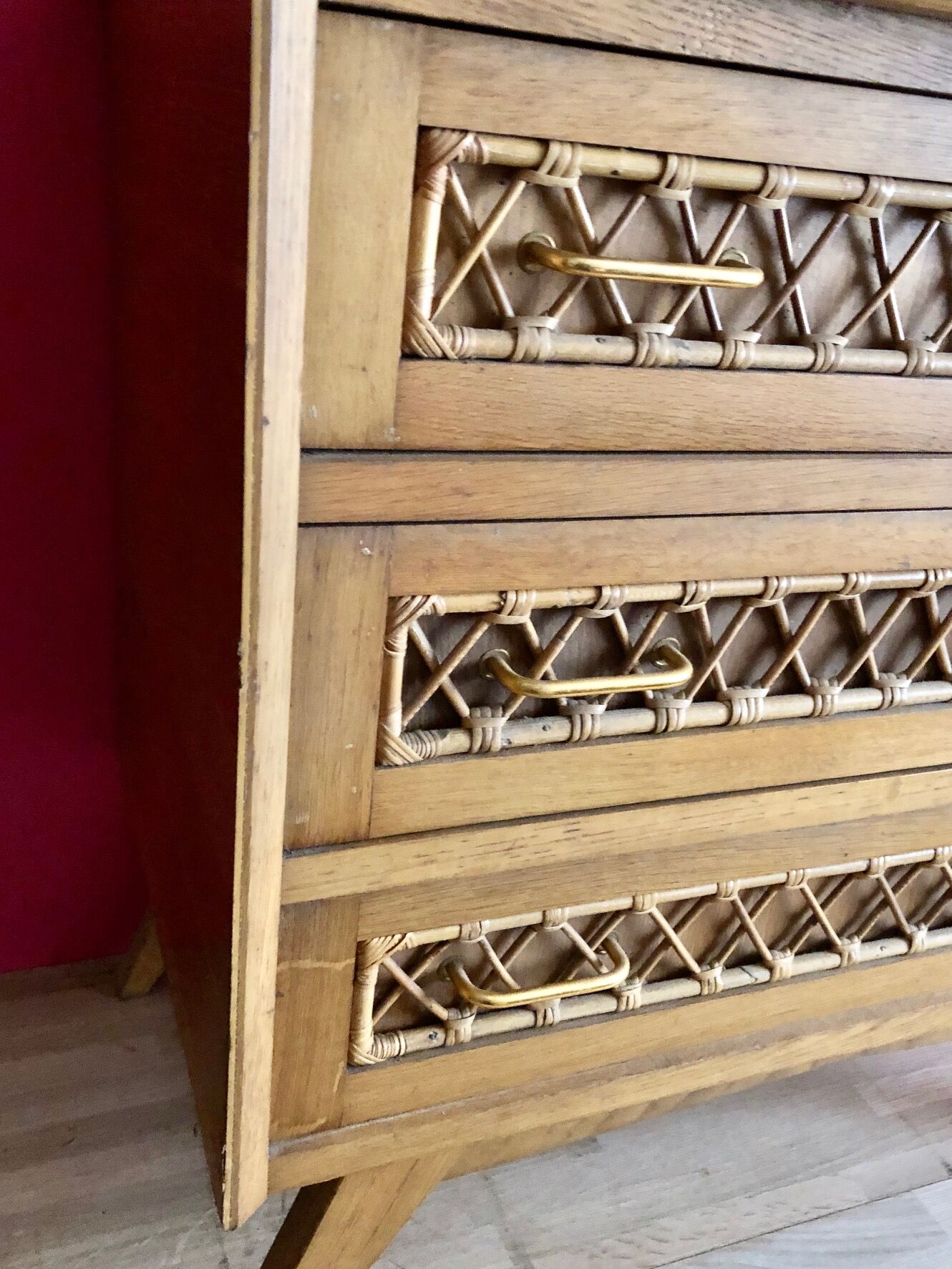 60s rattan and compass feet dresser