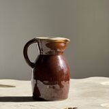 Large brown glazed stoneware jug Grès du Berry Made in France H19
