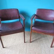 Pair of armchairs in Rio rosewood and plum leather, Denmark 1960