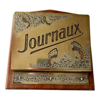 Antique newspaper holder in wood and brass