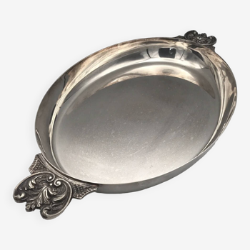 Plat ovale en métal argenté poignées ouvragées, art nouveau