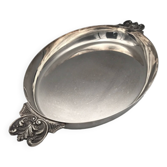 Plat ovale en métal argenté poignées ouvragées, art nouveau