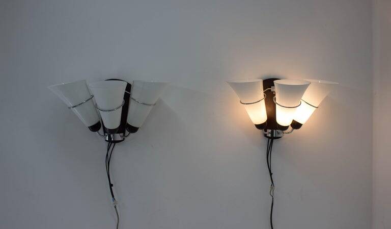 Pair of Minimalist Czechoslovakian Crystal Wall Lamps, 1970s