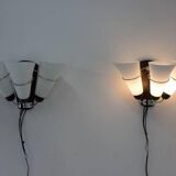 Pair of Minimalist Czechoslovakian Crystal Wall Lamps, 1970s