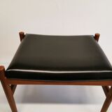 Danish designed footstool, in teak and black skai. Made at Spøttrup furniture factory in the 1960s.