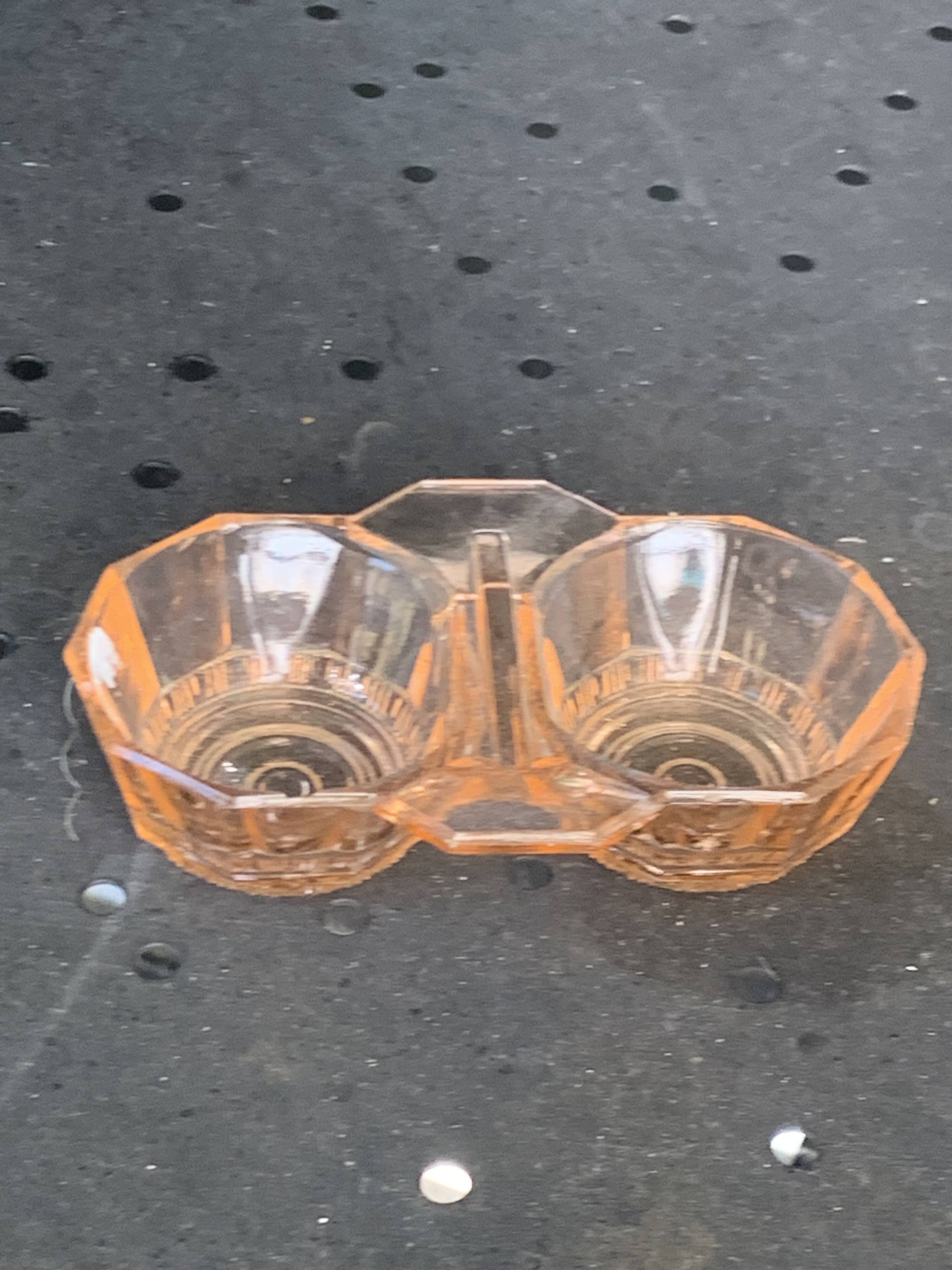 Vintage pink glass carafe and salt cellar