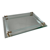 Plateau en verre, laiton et miroir biseauté, années 70