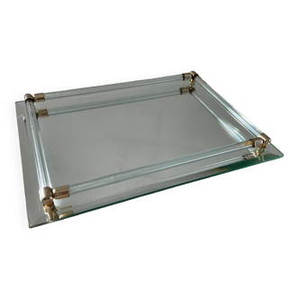 Vintage tray in glass, brass and beveled mirror 70s