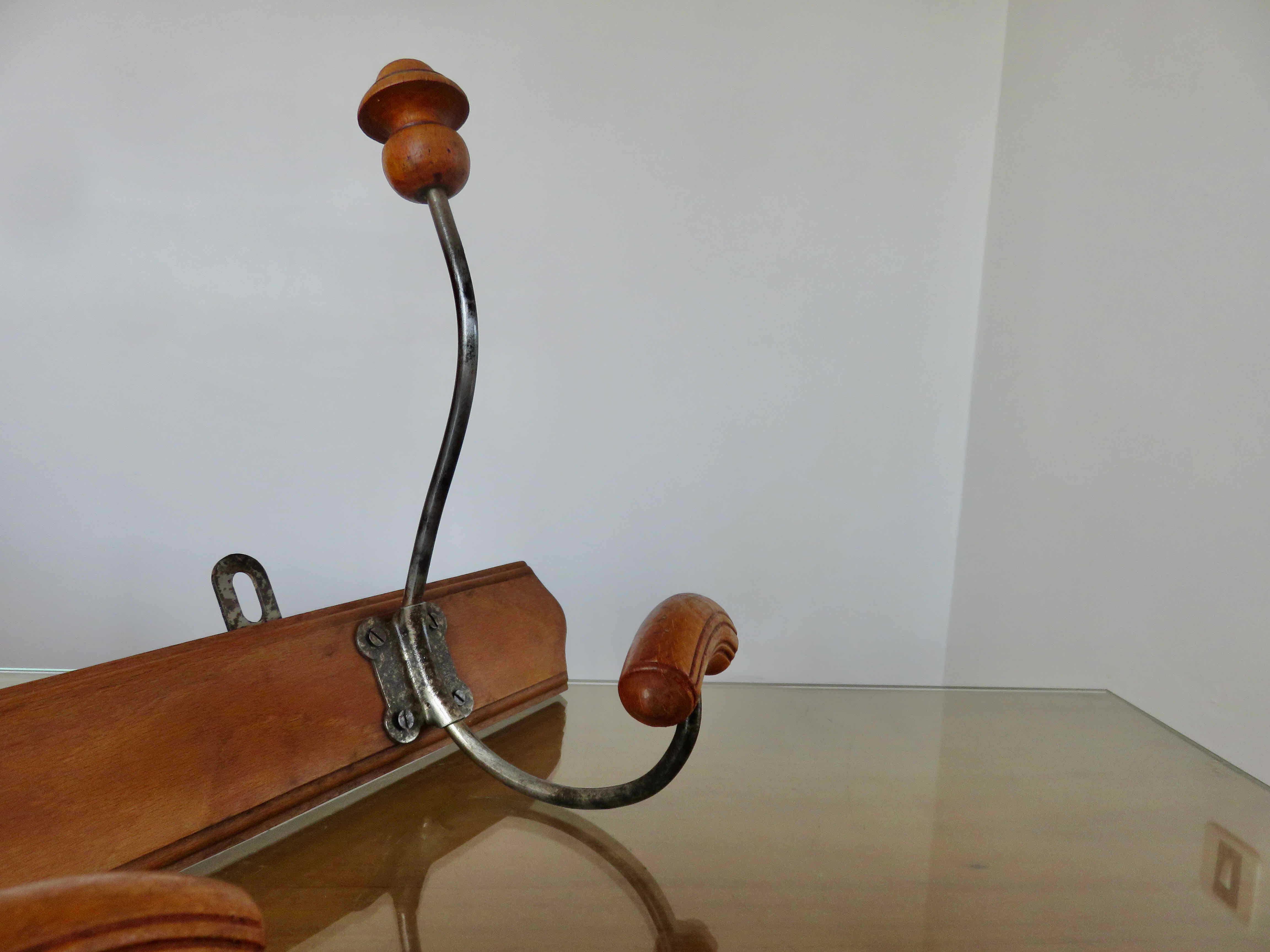 Coat rack bistro 3 hooks metal and wood 30s 40