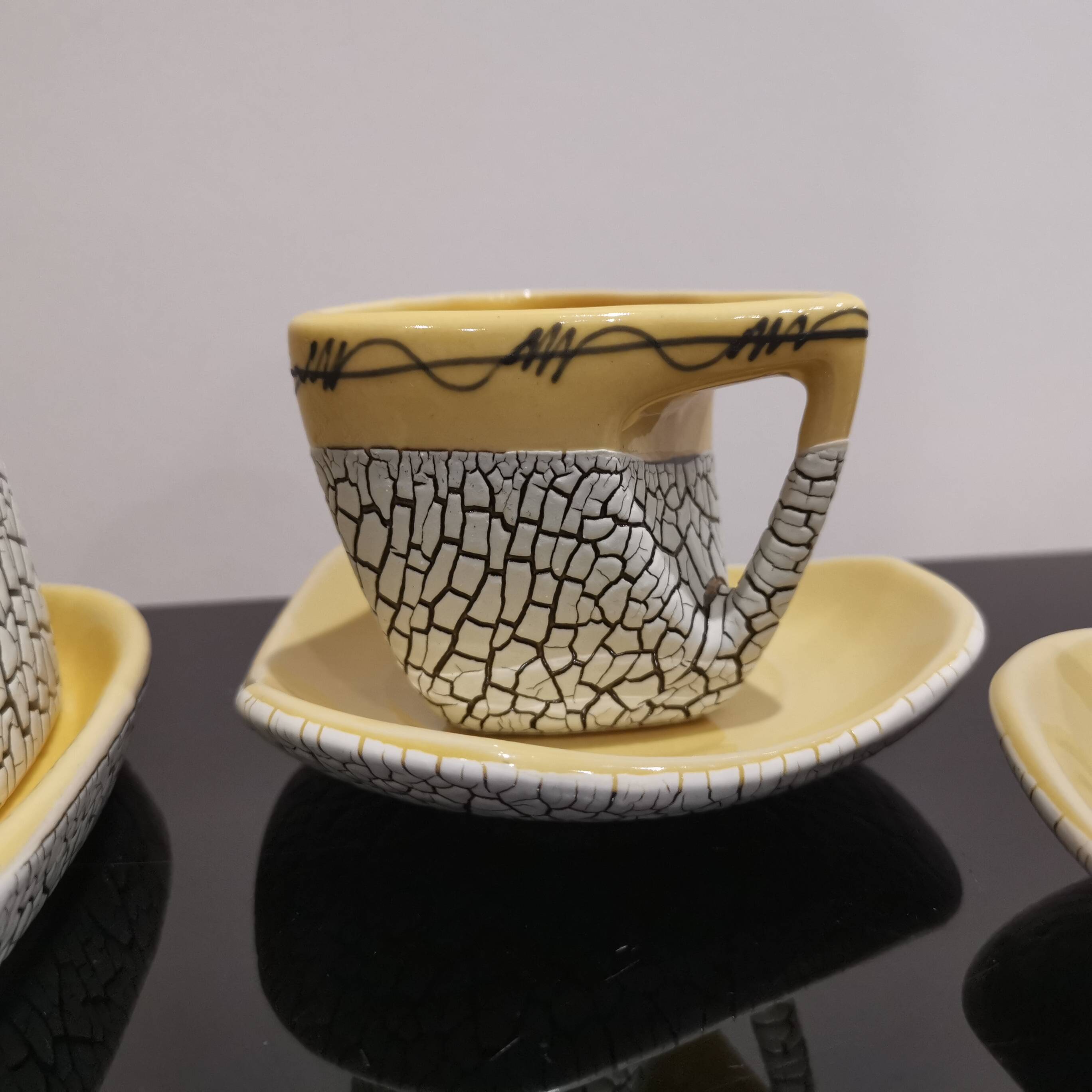 Cracked yellow Bat Trang tea set made in Vietnam