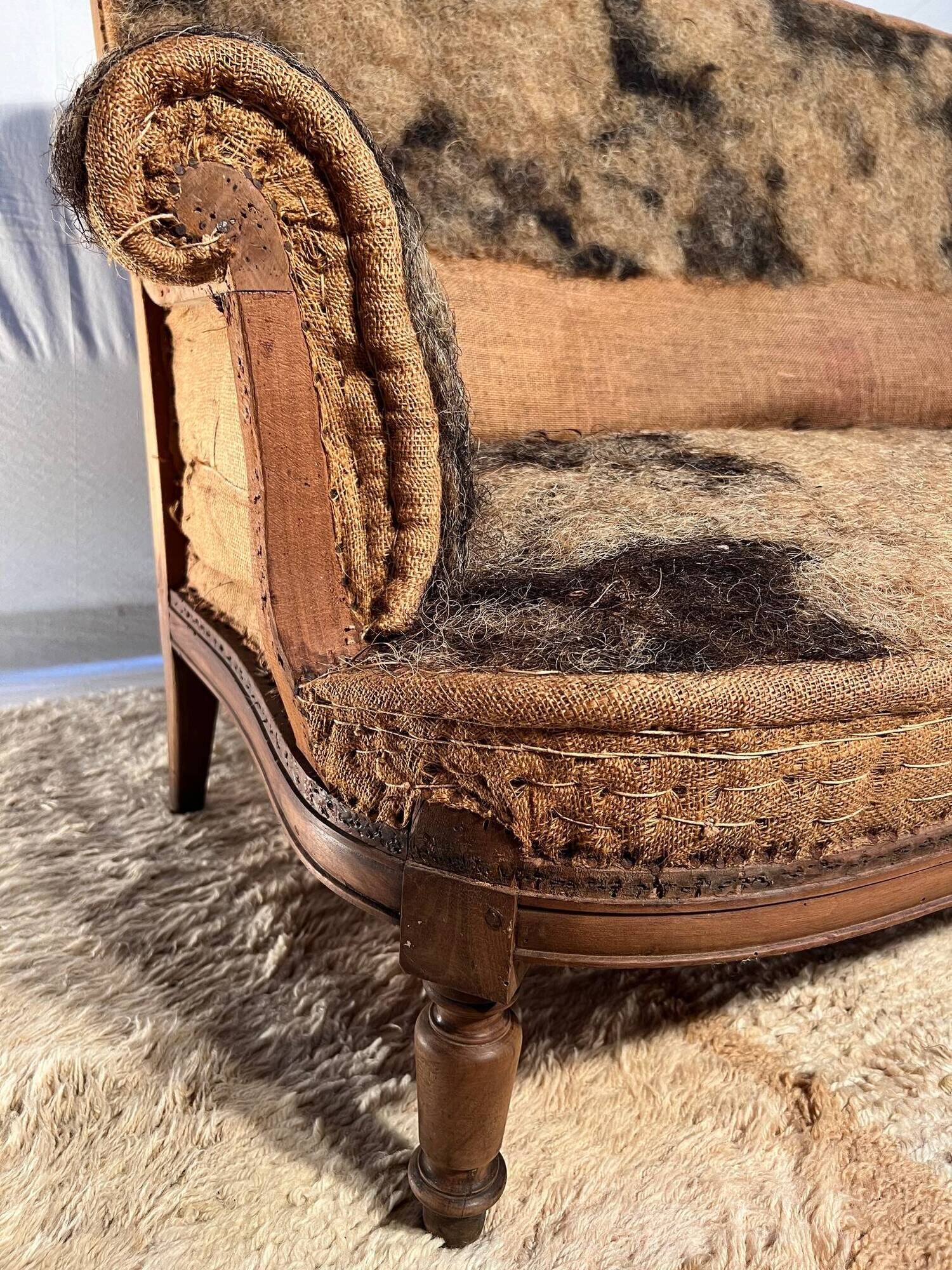 19th century Louis Philippe 3-seater sofa in walnut, ready to upholster