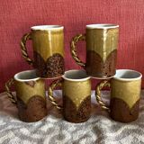 Set of 5 Coffee Mugs with Twisted Handles