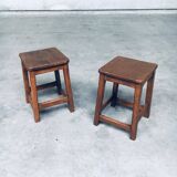 Set of Belgian Handcrafted Wooden Stools, 1940s