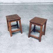 Set of Belgian Handcrafted Wooden Stools, 1940s