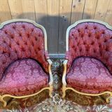 Pair of gondola armchairs in Louis XV style with highlighted wood.