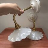 Pair: white opaline wall lights