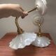 Pair: white opaline wall lights