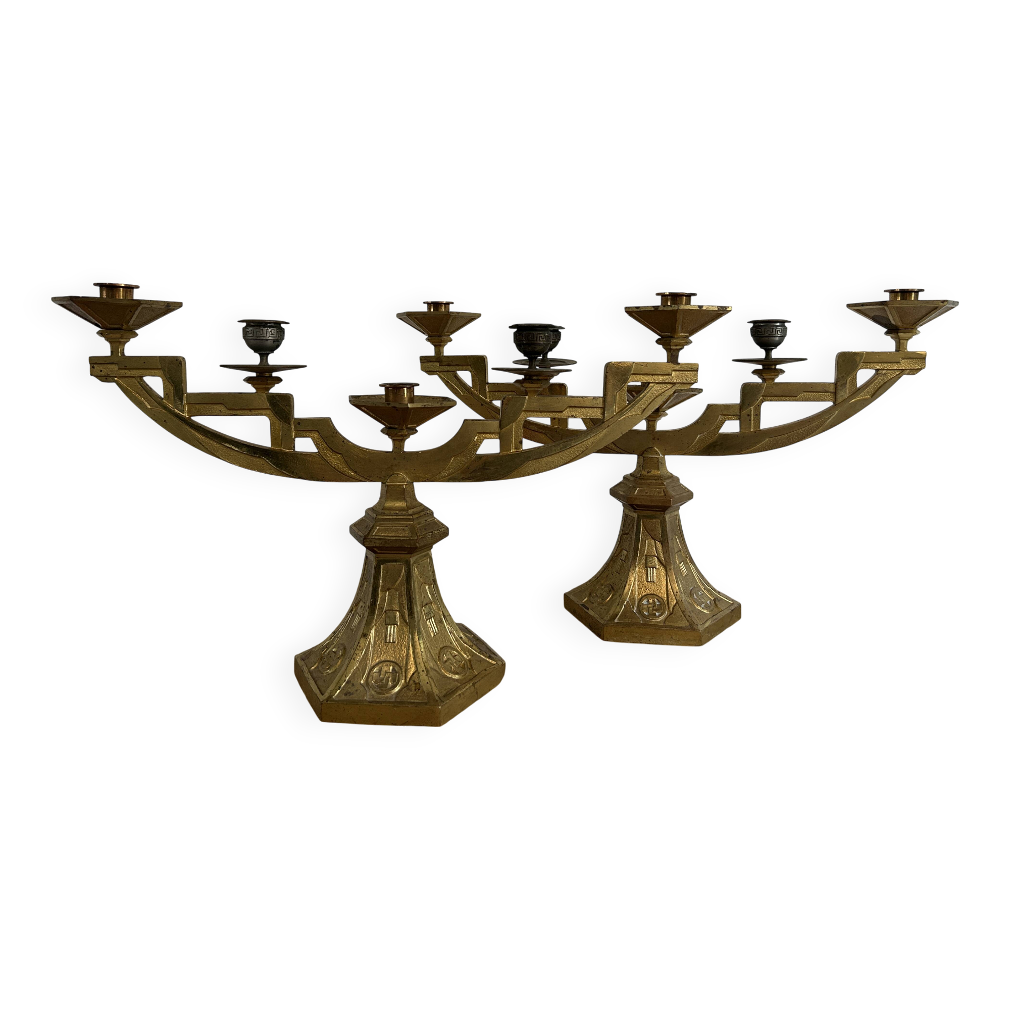 Paire de candélabres en bronze doré d'époque ART DECO