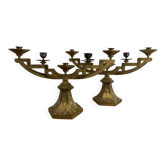 Paire de candélabres en bronze doré d'époque ART DECO
