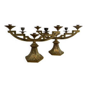 Paire de candélabres en bronze doré d'époque ART DECO