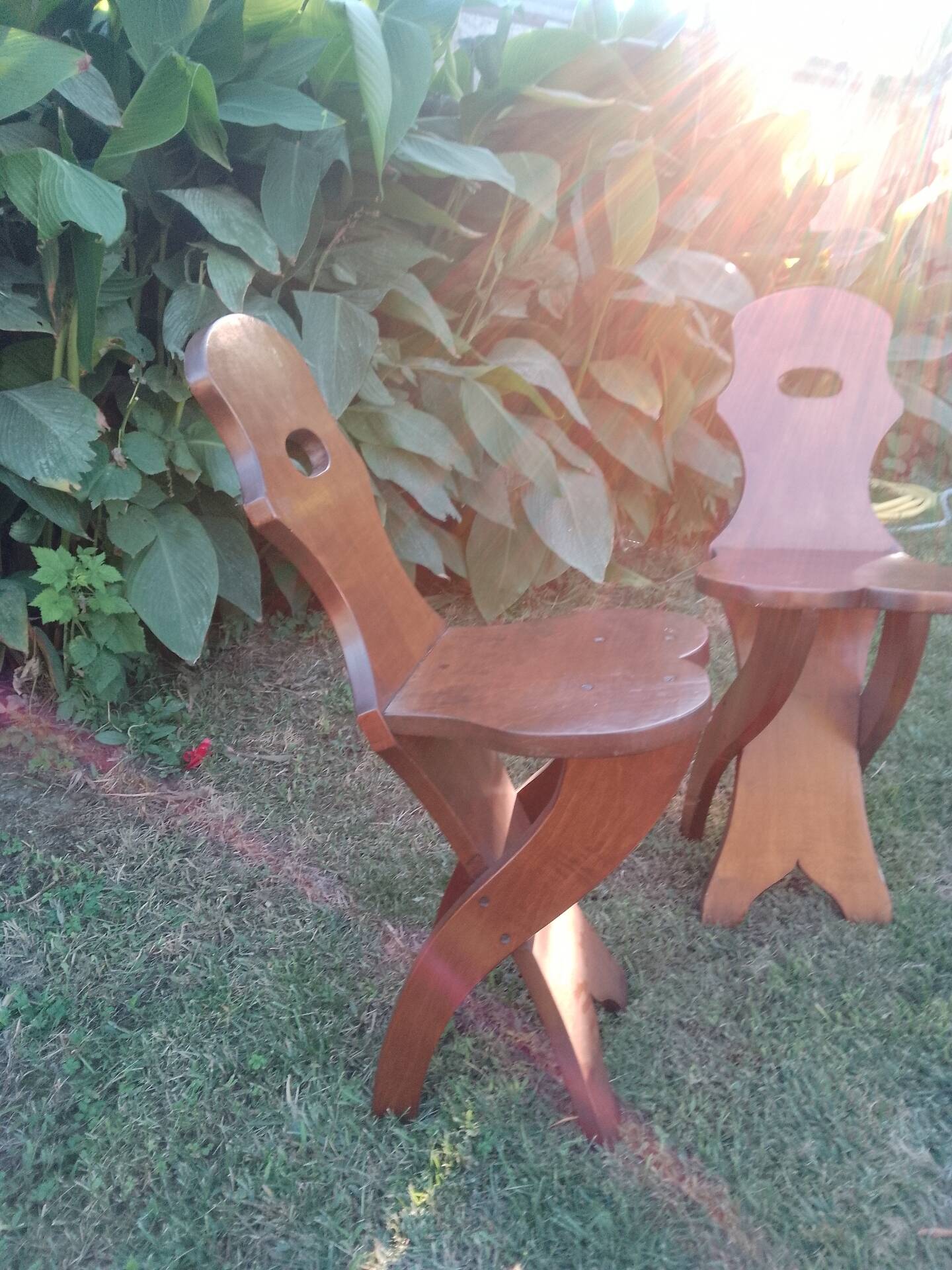 Pair of vintage 50's brutalist chairs with stamps.