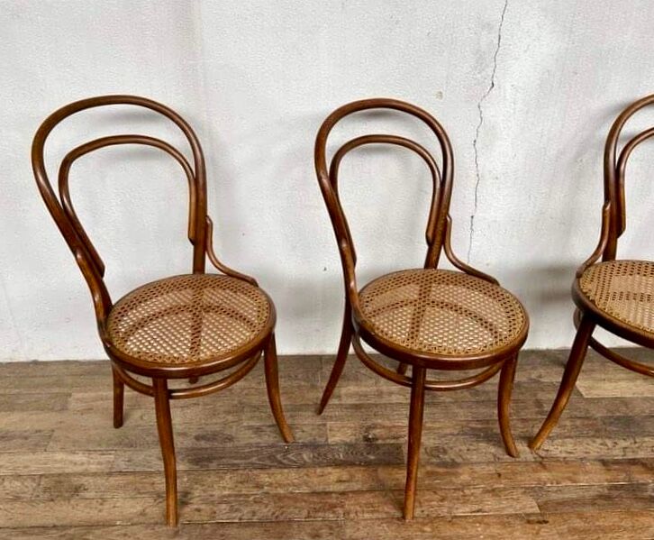 set of 4 bistro chairs in curved wood from the 1920s 1930s Canned seat
