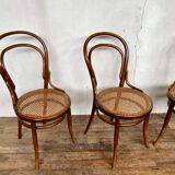 set of 4 bistro chairs in curved wood from the 1920s 1930s Canned seat