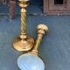 Set of two candlesticks in brass dore, pattern of ivy leaves chiseles on the columns, vintage