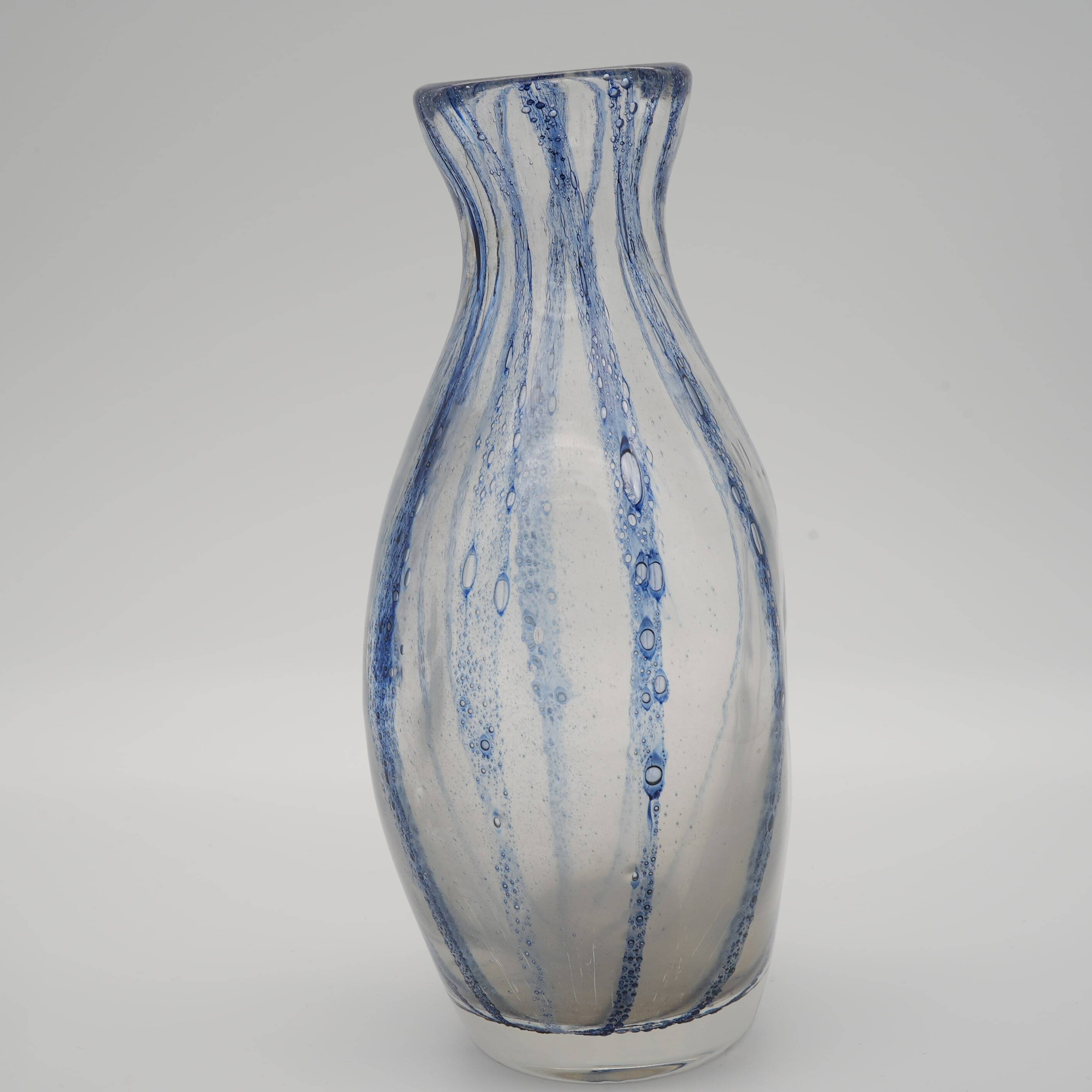 Murano Glass Vase with Blue Stripes attributed to Barovier & Toso