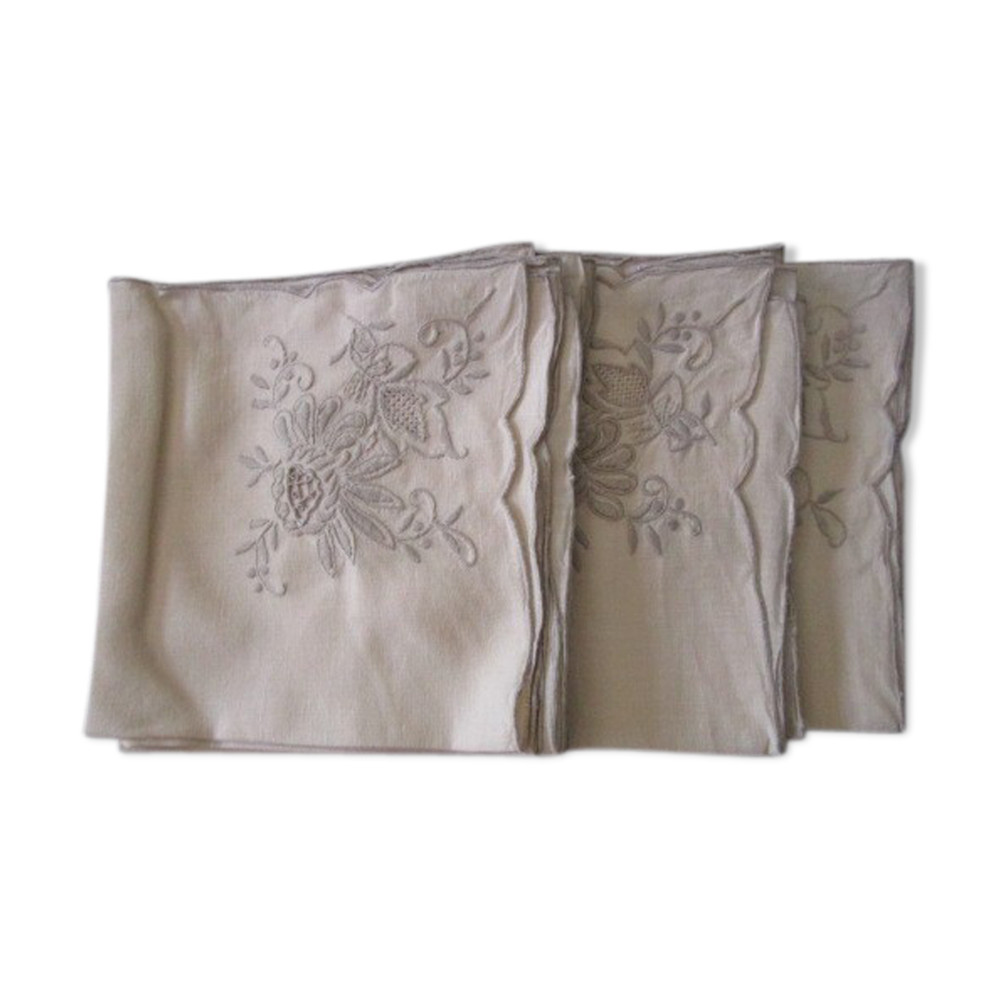 12 old cotton embroidered napkins
