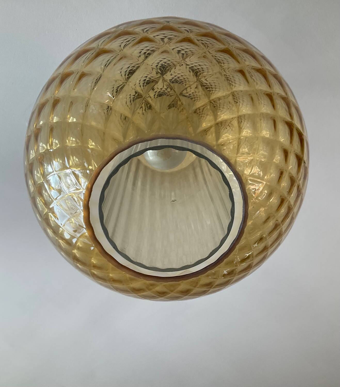 Vintage 70s smoked glass ball pendant light