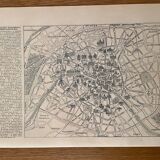 Lithograph map of Paris districts - 1920