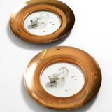 Pair of Mid Century wall or ceiling lamps made of glass with copper-plated