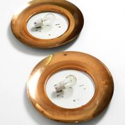 Pair of Mid Century wall or ceiling lamps made of glass with copper-plated