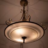 Wrought Iron Glass France Chandelier 1950s